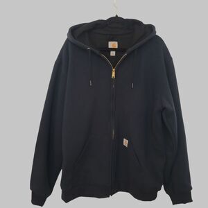 Carhartt Rain Defender Full Zip Hoodie Jacket Navy Blue L Thermal Lined Workwear